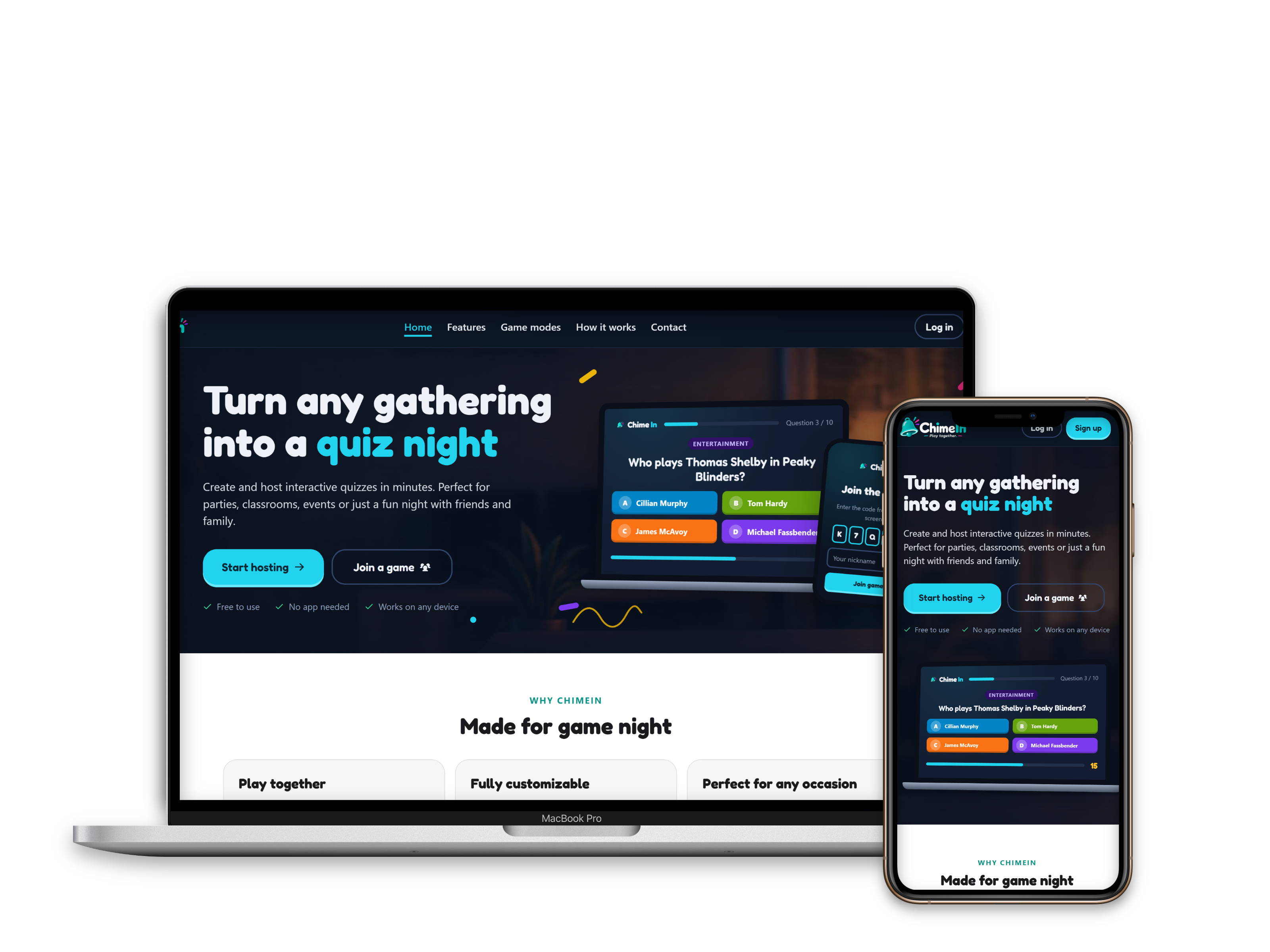ChimeIn quiz platform shown on a laptop and phone