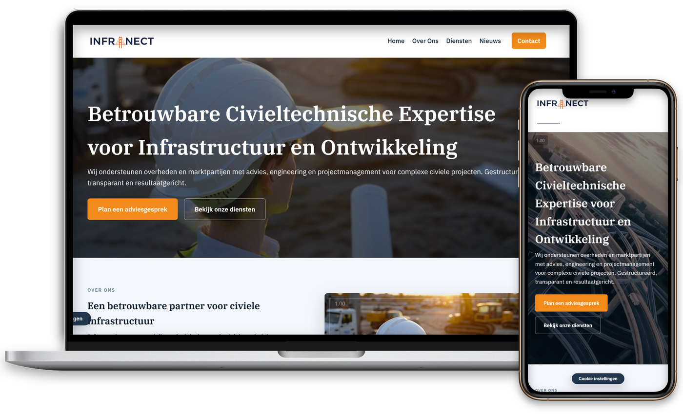 Infranect website shown on a laptop and phone